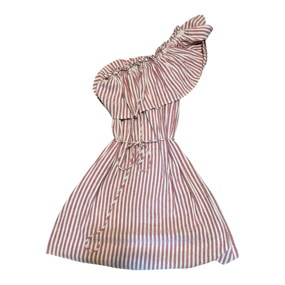 One-Shoulder Red Stripe Dress with Ruffle